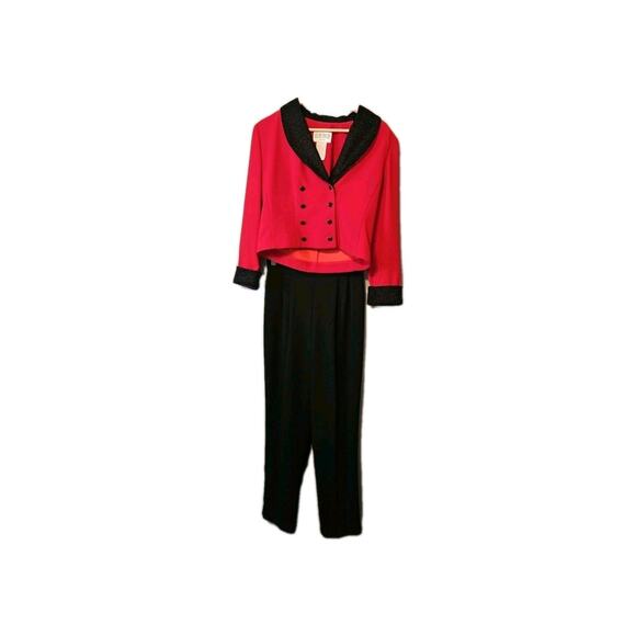Julian Taylor Women's Petite 8, Red/Black Long Sleeve Blazer AND Pants Set - Picture 1 of 13